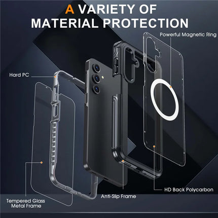 For Samsung Galaxy A16 4G / 5G Magnetic Case PC+TPU Phone Cover with Tempered Glass Screen Film