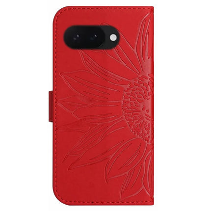 HT04 For Google Pixel 9a Case Sunflower Imprint Leather Wallet Phone Cover with Wrist Strap