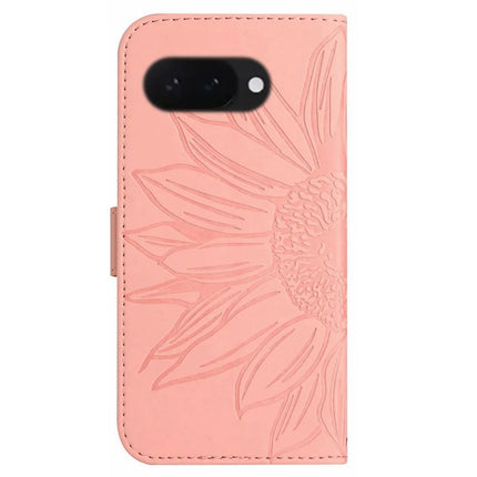 HT04 For Google Pixel 9a Case Sunflower Imprint Leather Wallet Phone Cover with Wrist Strap