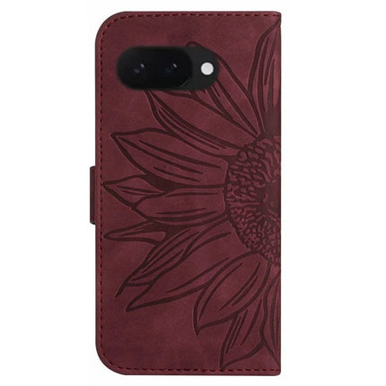HT04 For Google Pixel 9a Case Sunflower Imprint Leather Wallet Phone Cover with Wrist Strap