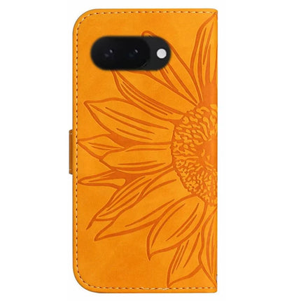 HT04 For Google Pixel 9a Case Sunflower Imprint Leather Wallet Phone Cover with Wrist Strap