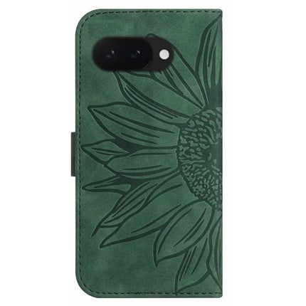 HT04 For Google Pixel 9a Case Sunflower Imprint Leather Wallet Phone Cover with Wrist Strap