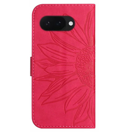 HT04 For Google Pixel 9a Case Sunflower Imprint Leather Wallet Phone Cover with Wrist Strap