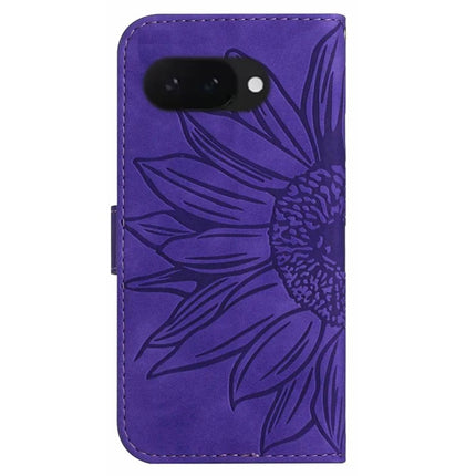 HT04 For Google Pixel 9a Case Sunflower Imprint Leather Wallet Phone Cover with Wrist Strap