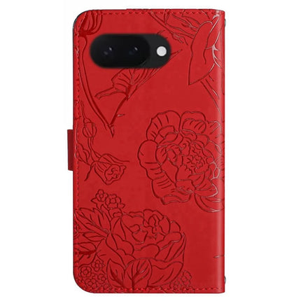 HT03 For Google Pixel 9a Case Butterfly Flower Imprint Leather Phone Cover with Strap