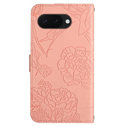 HT03 For Google Pixel 9a Case Butterfly Flower Imprint Leather Phone Cover with Strap