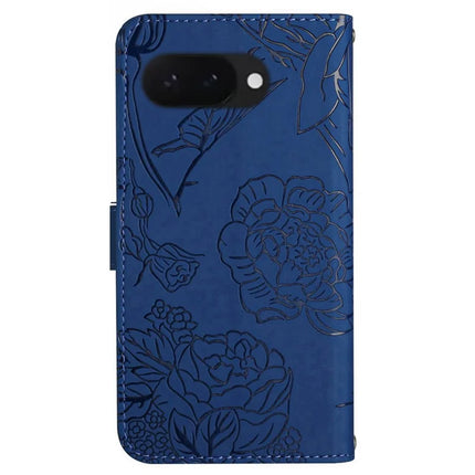 HT03 For Google Pixel 9a Case Butterfly Flower Imprint Leather Phone Cover with Strap