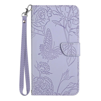 HT03 For Google Pixel 9a Case Butterfly Flower Imprint Leather Phone Cover with Strap