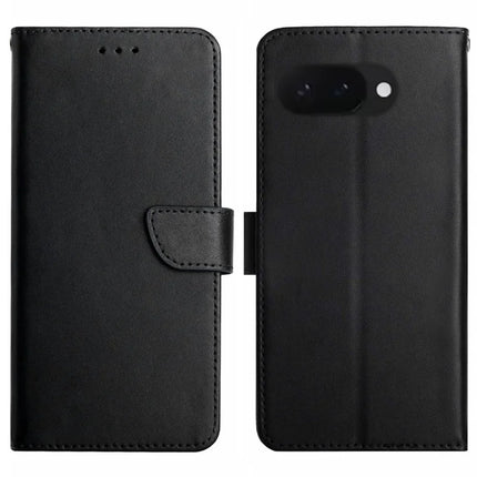 HT02 For Google Pixel 9a Case Genuine Cow Leather Phone Cover Nappa Texture - Black