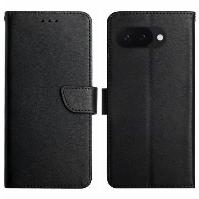 HT02 For Google Pixel 9a Case Genuine Cow Leather Phone Cover Nappa Texture - Black