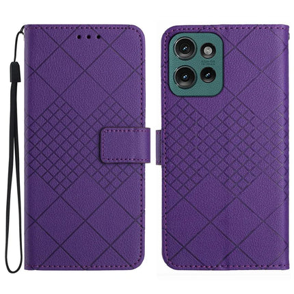HT06 For Motorola Moto G75 5G Wallet Phone Case Imprint PU Leather Flip Folio Cover - Dark Purple
