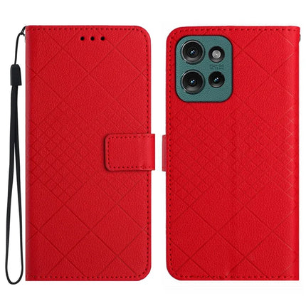 HT06 For Motorola Moto G75 5G Wallet Phone Case Imprint PU Leather Flip Folio Cover - Red