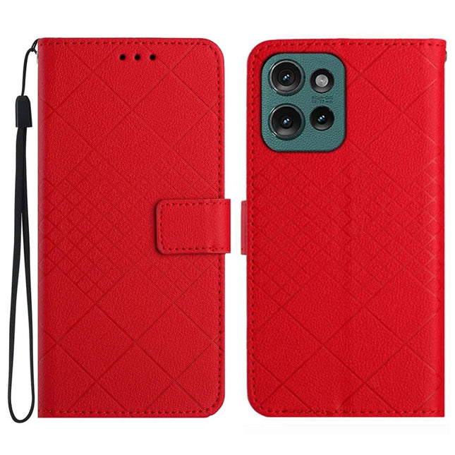 HT06 For Motorola Moto G75 5G Wallet Phone Case Imprint PU Leather Flip Folio Cover - Red