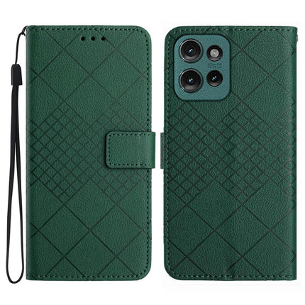 HT06 For Motorola Moto G75 5G Wallet Phone Case Imprint PU Leather Flip Folio Cover - Green
