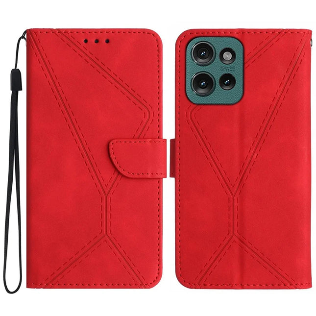 HT05 For Motorola Moto G75 5G Case Skin-Touch Lines PU Leather Flip Phone Cover - Red