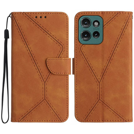 HT05 For Motorola Moto G75 5G Case Skin-Touch Lines PU Leather Flip Phone Cover - Brown