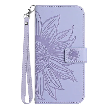 HT04 For Motorola Moto G75 5G Case Sunflower Imprint Leather Wallet Phone Cover with Wrist Strap
