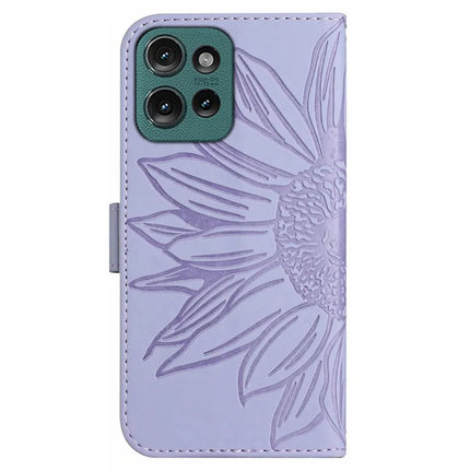 HT04 For Motorola Moto G75 5G Case Sunflower Imprint Leather Wallet Phone Cover with Wrist Strap