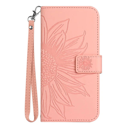 HT04 For Motorola Moto G75 5G Case Sunflower Imprint Leather Wallet Phone Cover with Wrist Strap