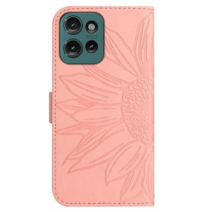HT04 For Motorola Moto G75 5G Case Sunflower Imprint Leather Wallet Phone Cover with Wrist Strap