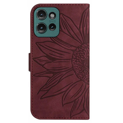 HT04 For Motorola Moto G75 5G Case Sunflower Imprint Leather Wallet Phone Cover with Wrist Strap