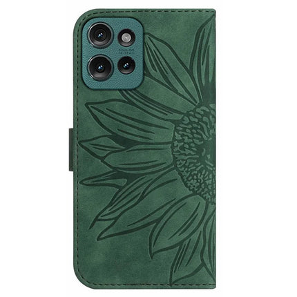 HT04 For Motorola Moto G75 5G Case Sunflower Imprint Leather Wallet Phone Cover with Wrist Strap