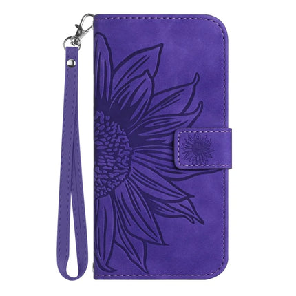 HT04 For Motorola Moto G75 5G Case Sunflower Imprint Leather Wallet Phone Cover with Wrist Strap