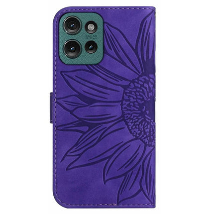 HT04 For Motorola Moto G75 5G Case Sunflower Imprint Leather Wallet Phone Cover with Wrist Strap
