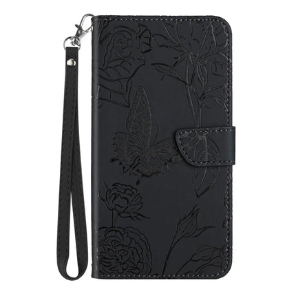 HT03 For Motorola Moto G75 5G Case Butterfly Flower Imprint Leather Phone Cover with Strap