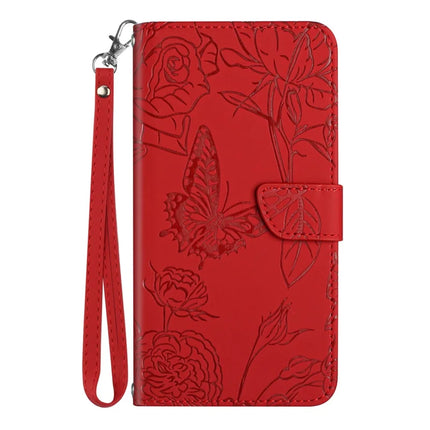 HT03 For Motorola Moto G75 5G Case Butterfly Flower Imprint Leather Phone Cover with Strap