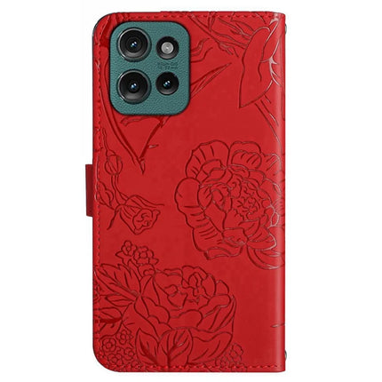HT03 For Motorola Moto G75 5G Case Butterfly Flower Imprint Leather Phone Cover with Strap