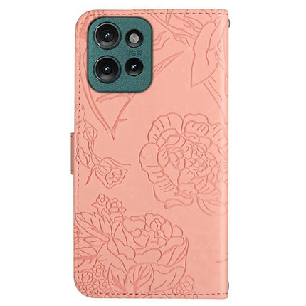 HT03 For Motorola Moto G75 5G Case Butterfly Flower Imprint Leather Phone Cover with Strap
