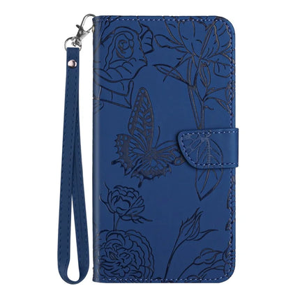 HT03 For Motorola Moto G75 5G Case Butterfly Flower Imprint Leather Phone Cover with Strap