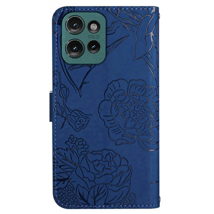 HT03 For Motorola Moto G75 5G Case Butterfly Flower Imprint Leather Phone Cover with Strap