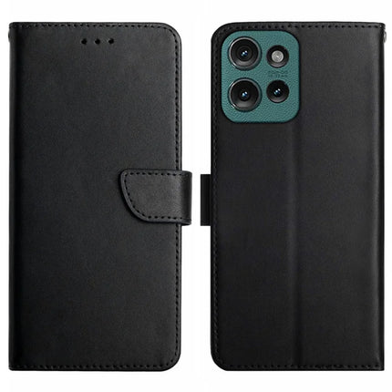 HT02 For Motorola Moto G75 5G Case Genuine Cow Leather Phone Cover Nappa Texture - Black