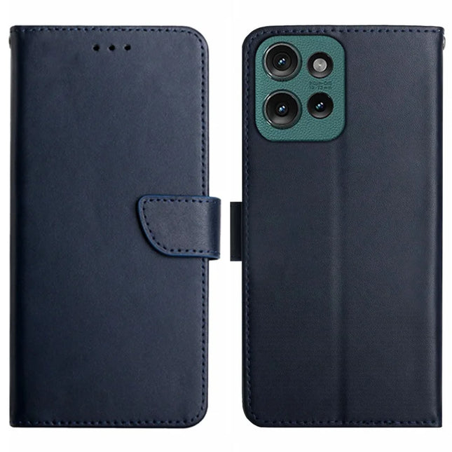 HT02 For Motorola Moto G75 5G Case Genuine Cow Leather Phone Cover Nappa Texture - Blue