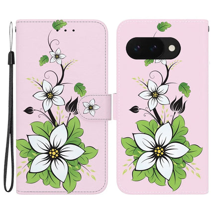 For Google Pixel 9a Wallet Phone Case Anti-Drop Leather Flip Cover Pattern Printing - Lily