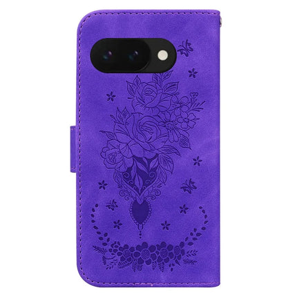 For Google Pixel 9a Case PU Leather Wallet Phone Cover Butterfly Flower Imprint
