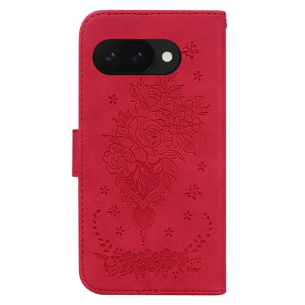 For Google Pixel 9a Case PU Leather Wallet Phone Cover Butterfly Flower Imprint