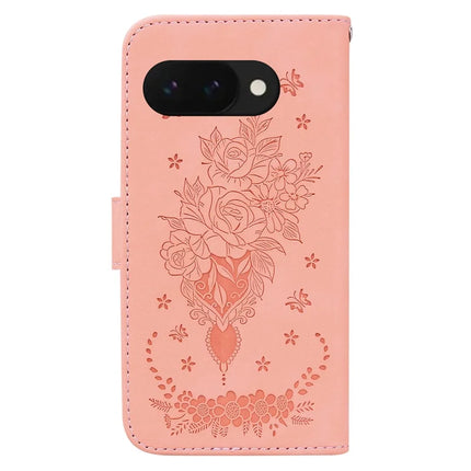 For Google Pixel 9a Case PU Leather Wallet Phone Cover Butterfly Flower Imprint