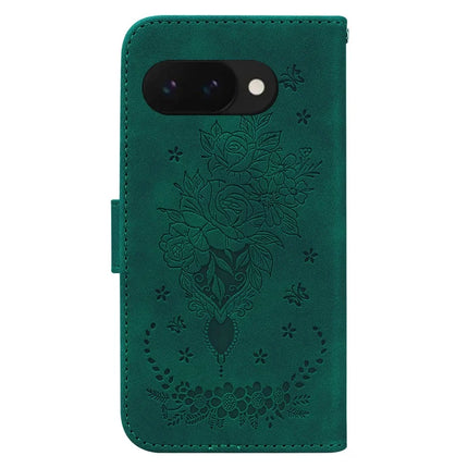 For Google Pixel 9a Case PU Leather Wallet Phone Cover Butterfly Flower Imprint