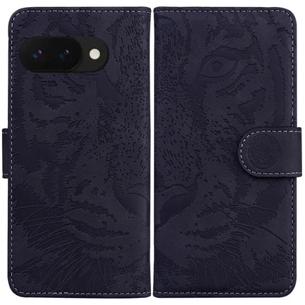 For Google Pixel 9a Case Tiger Imprint Leather Wallet Phone Cover - Black