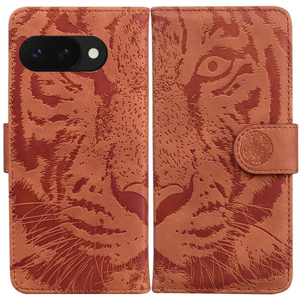 For Google Pixel 9a Case Tiger Imprint Leather Wallet Phone Cover - Brown