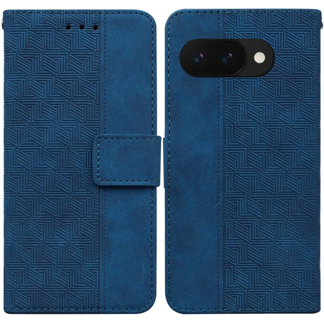 For Google Pixel 9a Case Geometry Pattern Leather Wallet Phone Cover - Blue