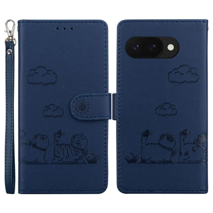 For Google Pixel 9a Case RFID Blocking Kitten Pattern TPU+PU Leather Phone Cover - Blue