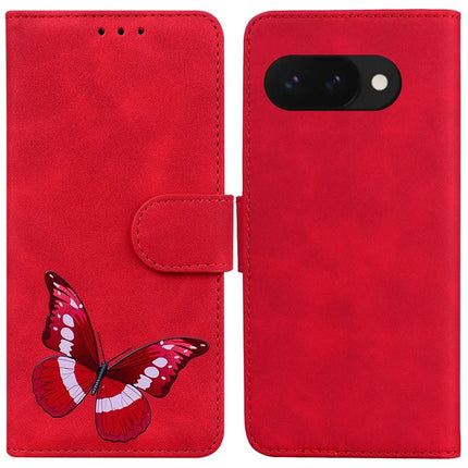 For Google Pixel 9a Stand Case PU Leather Phone Cover Butterfly Printed - Red