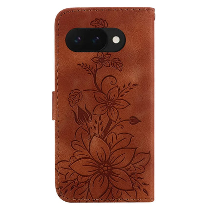 For Google Pixel 9a Case Lily Flower Imprint Leather Phone Cover with Stand
