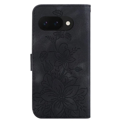 For Google Pixel 9a Case Lily Flower Imprint Leather Phone Cover with Stand