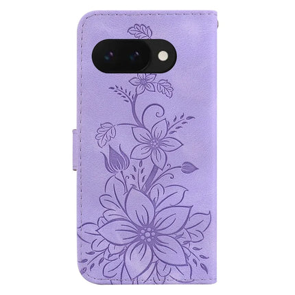 For Google Pixel 9a Case Lily Flower Imprint Leather Phone Cover with Stand
