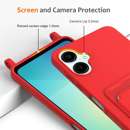 For Samsung Galaxy A06 Case Liquid Silicone Card Holder Phone Back Cover with Lanyard